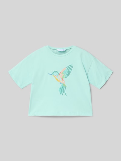 Productfoto, T-shirt met motief en 1/2-mouwen van Mayoral in mintgroen, boxy fit van puur katoen, ronde hals, ruglengte maat 116: 37 cm