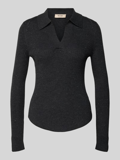 MOS MOSH Sweter z dzianiny z wełny z kołnierzykiem polo model ‘Ronika’ Ciemnoszary 2