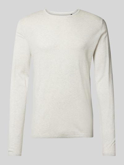 Christian Berg Men Regular Fit Strickpullover aus reiner Baumwolle mit Rundhalsausschnitt Offwhite Melange 1