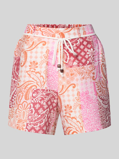 Produktfoto, Regular Fit Stoffshorts aus Viskose-Mix Modell 'CILLE' van Vero Moda met all-over motief, kleuren roze, rood en oranje, elastische boord met tunnelkoord, materiaalverwerking gevlamd garen