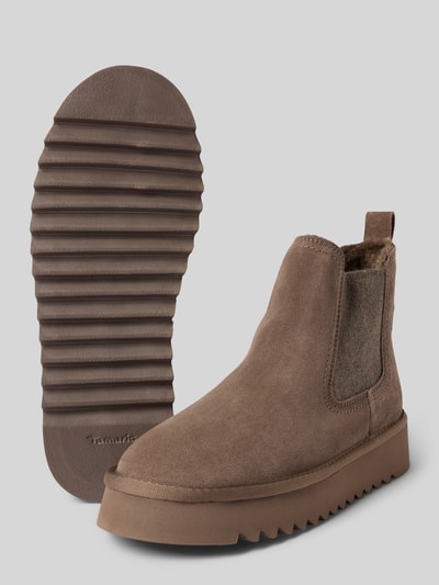 Tamaris Mocassins van leermix in Chelsea-stijl Taupe - 4