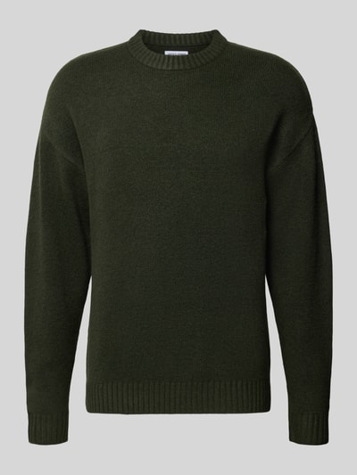 Produktfoto, dunkelgrüner Strickpullover mit Rundhalsausschnitt Modell 'SOHO OLLIE' von JACK & JONES, Regular Fit, Woll-Mix-Struktur
