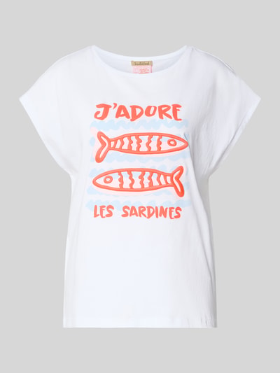 Produktfoto, Oversized T-Shirt mit Motiv-Print von Smith and Soul, weiß mit buntem Fischdruck, reine Baumwolle, Rundhalsausschnitt, Rückenlänge 60 cm in S