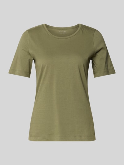Produktfoto, T-Shirt mit Rundhalsausschnitt von Christian Berg Woman in Olivgrün, reine Baumwolle, Regular Fit, kurze Ärmel, glatte Textur.