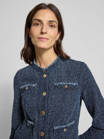 Marc Cain Regular fit blazer met opstaande kraag en blinde knoopsluiting Marineblauw gemêleerd - 3