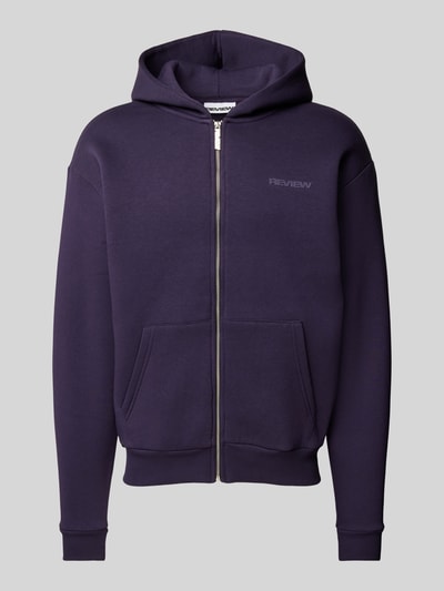 REVIEW Oversized Sweatjacke mit Label-Print Aubergine 1