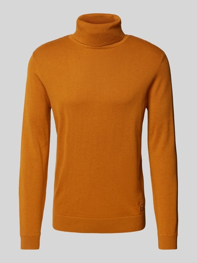 Tom Tailor Regular Fit Rollkragenpullover aus reiner Baumwolle mit Logo-Stitching Gelb 1