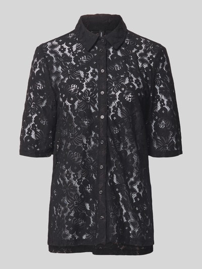 Produktfoto, Regular Fit Bluse aus Baumwoll-Mix Modell 'HONEY' von Vero Moda in Schwarz, Optik: Unifarben, Allover-Muster, Knopfleiste, Spitze, Halbarm