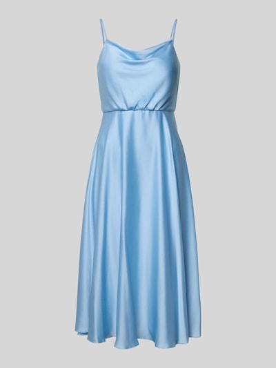 Produktfoto, Cocktailkleid mit Wasserfall-Ausschnitt von Jake*s Cocktail in Hellblau, Satin, taillierte Passform, Spaghettiträger, Midilänge