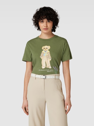Polo Ralph Lauren T-shirt met motiefstitching, model 'PROV BEAR' Olijfgroen - 4