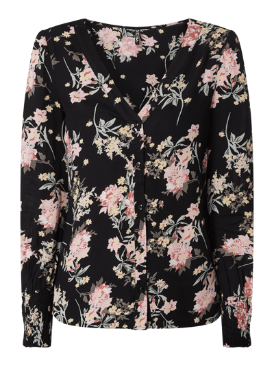 Pieces Blouse met bloemenmotief, model 'Paola' Zwart - 2