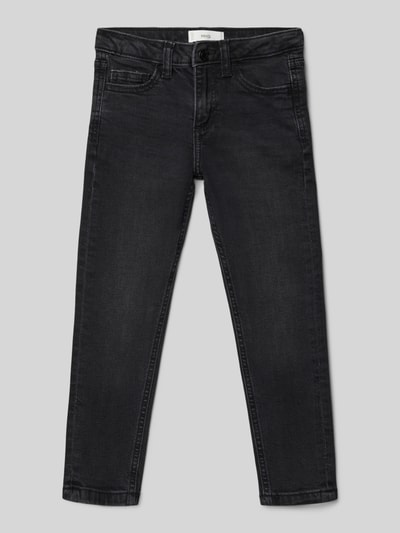 Produktfoto, Jeans mit 5-Pocket-Design von Mango aus schwarzem Baumwoll-Elasthan-Mix, Slim Fit, sichtbare Struktur, Kindergröße 116