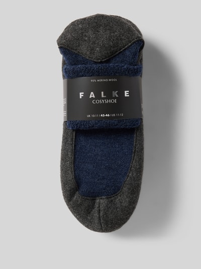 Produktfoto, Socken mit elastischem Rippenbündchen Modell 'COSYSHOES' von FALKE im Schurwoll-Mix, Unifarbenes-Design, graue und blaue Struktur.