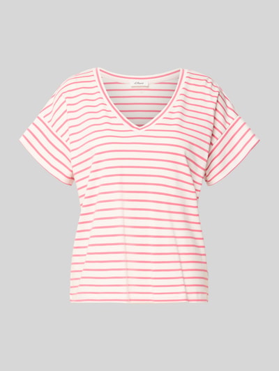 Produktfoto, Relaxed Fit T-Shirt aus reiner Baumwolle von s.Oliver RED LABEL, biało-różowe paski, krój relaxed fit, damski t-shirt, gładka faktura