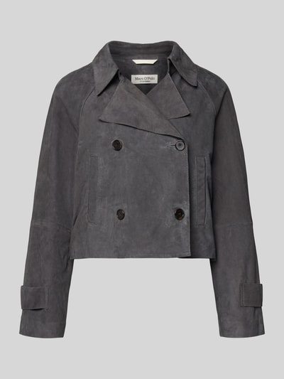 Produktfoto, Regular Fit Trenchcoat aus echtem Ziegenleder von Marc O'Polo w imitacji zamszu, kołnierz z połami, długi rękaw, wpuszczane kieszenie, skóra welurowa