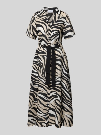 Produktfoto, Kleid aus reinem Leinen mit Reverskragen Modell 'SPACCHE' von Marella, zebra-muster, maxi długość, pasek, krój taliowany, rękaw 1/2, szerokość w rozmiarze 36: 47 cm, długość tyłu: 126 cm, długość rękawa: 24 cm