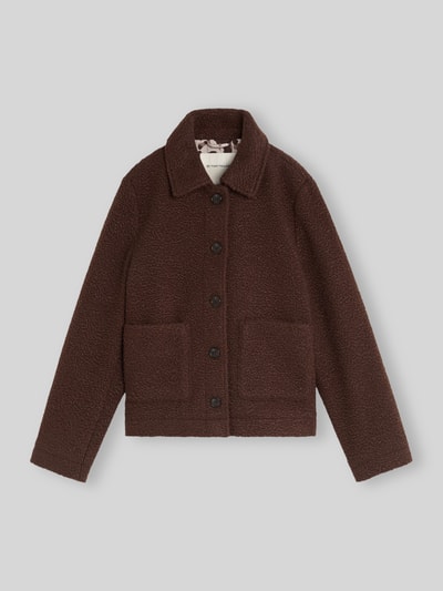 Tom Tailor Regular Fit Webpelzjacke mit einreihiger Knopfleiste Dunkelbraun 2