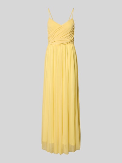 Produktfoto, Abendkleid mit Drapierungen Modell 'Cathleen' von GUIDO MARIA KRETSCHMER WOMAN aus gelbem Chiffon als Maxikleid mit Taillierter Schnitt, V-Ausschnitt und verstellbaren Spaghettiträgern