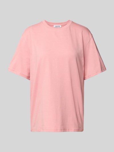 EDITED T-shirt z prążkowanym, okrągłym dekoltem model ‘Milly’ Mocnoróżowy 2