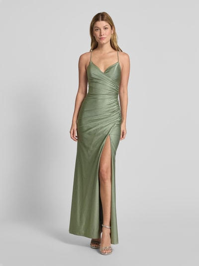 Mascara Abendkleid mit Raffungen Oliv 4