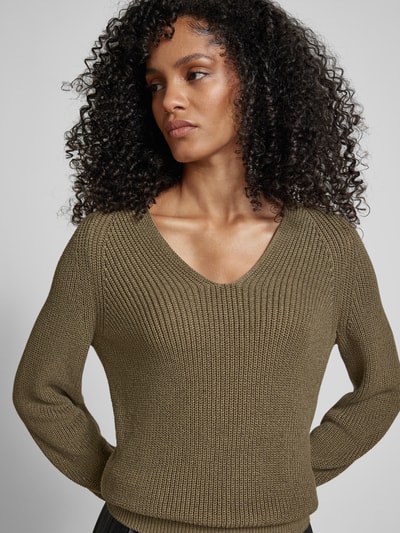 Monari Strickpullover mit V-Ausschnitt Khaki 3