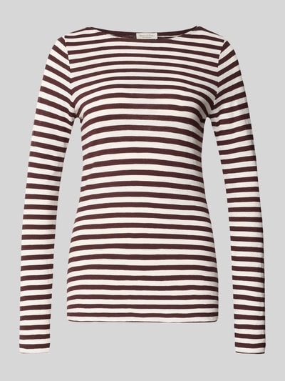Produktfoto, Regular Fit Langarmshirt aus reiner Baumwolle von Marc O'Polo, braun-weiße Streifen, glatte Textur, Damen Langarmshirt