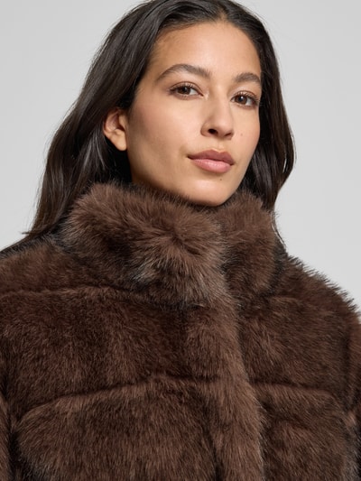 PETITE M. Regular fit jack van imitatiebont Donkerbruin - 3