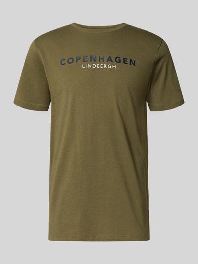 Lindbergh T-shirt met labelprint, model 'Copenhagen' Olijfgroen - 2