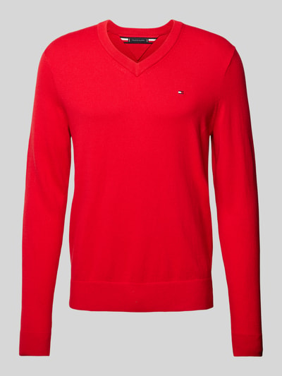 Tommy Hilfiger Strickpullover mit Logo-Stitching Modell 'PIMA' Rot 2