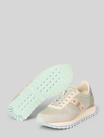 Produktfoto, Sneaker aus Leder-Mix mit Logo-Patch Modell 'Millen' von Blauer USA, dames sneakers, vetersluiting, geprofileerde zool, afgeronde pasvorm, hakhoogte maat 40: 3 cm, schachthoogte: 9 cm, schachtbreedte: 8 cm, zachte pastelkleuren en gladde texturen