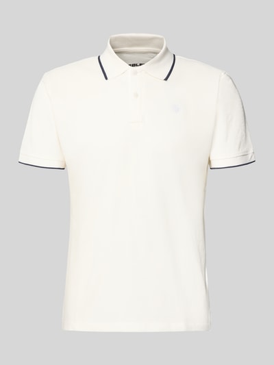 Produktfoto, Regular Fit Poloshirt mit Logo-Stitching Modell 'Hedin' von Blend aus reiner Baumwolle, kurzärmelig, cremeweiß, glatte Textur