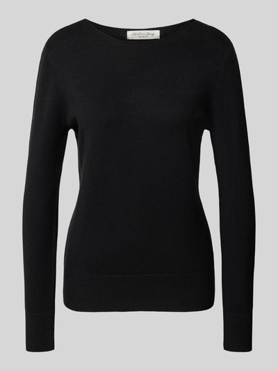 Produktfoto, Regular Fit gebreide pullover uit Viscosemix met boothals van Christian Berg Woman, effen zwart, ribboorden, damesmode