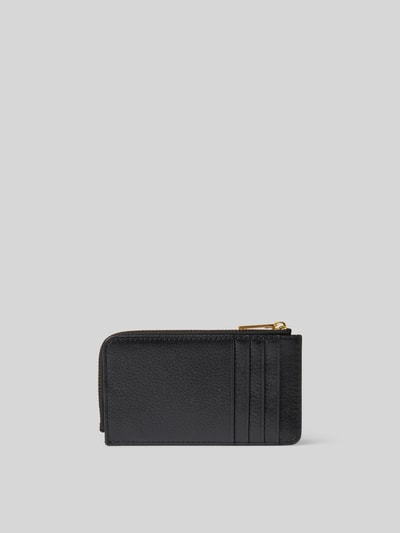 Produktfoto, Kartenetui aus echtem Leder von Tory Burch in Schwarz, Schlangenmuster, Steppnähte, Rundum-Reißverschluss, Münzfach, kompakte Form, Maße: 13x7x2 cm