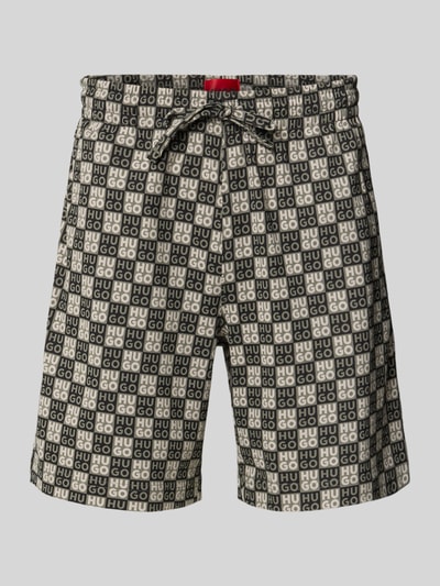 HUGO Szorty dresowe o kroju regular fit z nadrukiem z logo Khaki 2