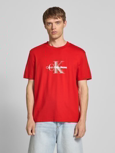 Calvin Klein Jeans T-shirt met labelprint en ronde hals Rood - 4