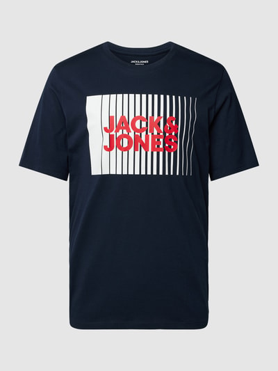 Jack & Jones T-shirt met labelprint, model 'CORP' Donkerblauw - 2