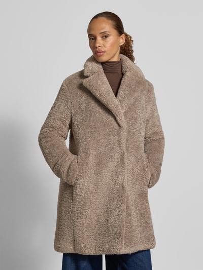 White Label Regular Fit Mantel aus Teddyfell Taupe 4