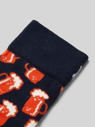 Happy Socks Sokken met motiefstitching, model 'BEER' Marineblauw - 2
