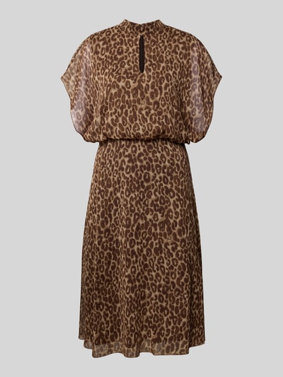 Produktfoto, Midikleid mit Stehkragen Modell 'Dalisha' von JOOP!, brązowy wzór w cętki, krój slim fit, dekolt z wycięciem, długość tyłu 113 cm, szerokość w rozmiarze 36: 39 cm, rękaw 17 cm, zamek z tyłu, tekstura lekko przezroczysta