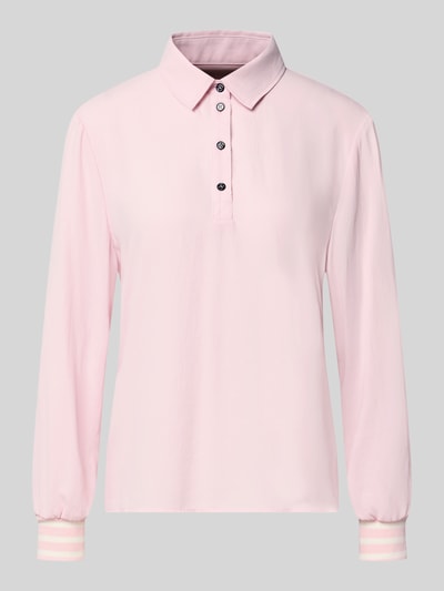 Produktfoto, Regular Fit Poloshirt mit elastycznymi zakończeniami rękawów od Marc Cain, Kołnierzyk polo, z długim rękawem, Długość tyłu w rozmiarze 36: 63 cm, jasnoróżowy kolor, gładka tekstura