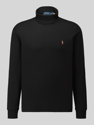 Produktfoto, schwarzer Regular Fit Rollkragenpullover aus reiner Baumwolle von Polo Ralph Lauren, glatte Struktur, dezentes Logo vorn