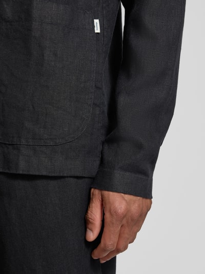 Knowledge Cotton Apparel Overhemdjack van linnen met opgestikte steekzakken Zwart - 3