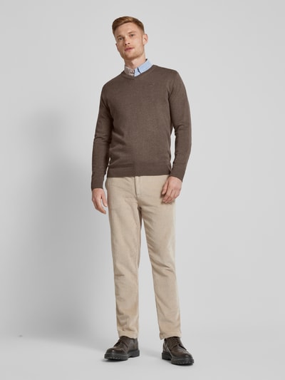 Tom Tailor Regular fit gebreide pullover met V-hals Middenbruin - 1