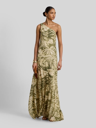 Lauren Ralph Lauren One Shoulder Abendkleid mit Volants Oliv 4