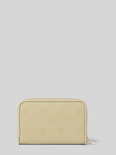 Productfoto, portemonnee met logodetail in leerlook model 'Anise' van Guess, dames portemonnee met hoofdvak en ritssluiting, beige kleur, gestructureerd oppervlak