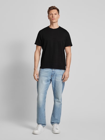 CK Calvin Klein T-shirt met geribde ronde hals Zwart - 1