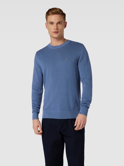 Tommy Hilfiger Gebreide pullover met labelstitching, model 'CHAIN' Oceaanblauw - 4