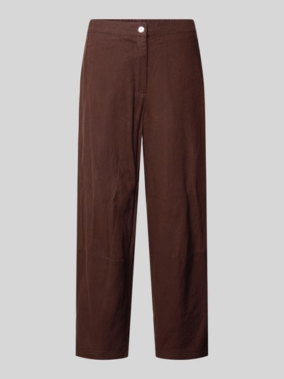 Produktfoto, Stoffhose aus Leinen-Viskose-Mix Modell 'Lava' von FREE/QUENT in Braun, Relaxed-Fit, elastischer Bund, Damen, glatte Textur, Bundweite bei Größe S: 37 cm, Innenbeinlänge bei Größe S: 66 cm