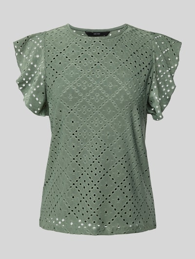 Vero Moda Regular Fit T-Shirt mit Lochstickmuster Muster 'TASSA' Lind 2