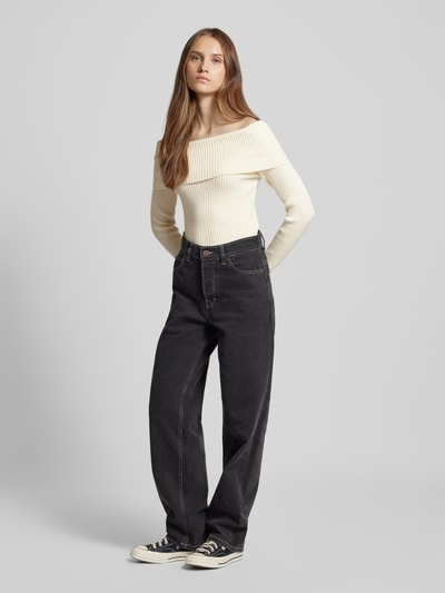 Only Slim Fit Strickpullover mit Off-Shoulder-Ärmel Modell 'KATIA' Offwhite Melange 1